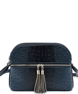 Ostrich Embossed Multi-Compartment Cross Body with Zip Tassel  OS050 BLUE